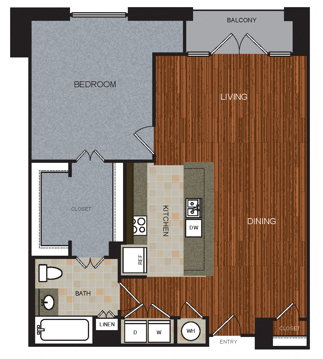 Floor plan for 1 bed, 1 bath, 1095 sqft